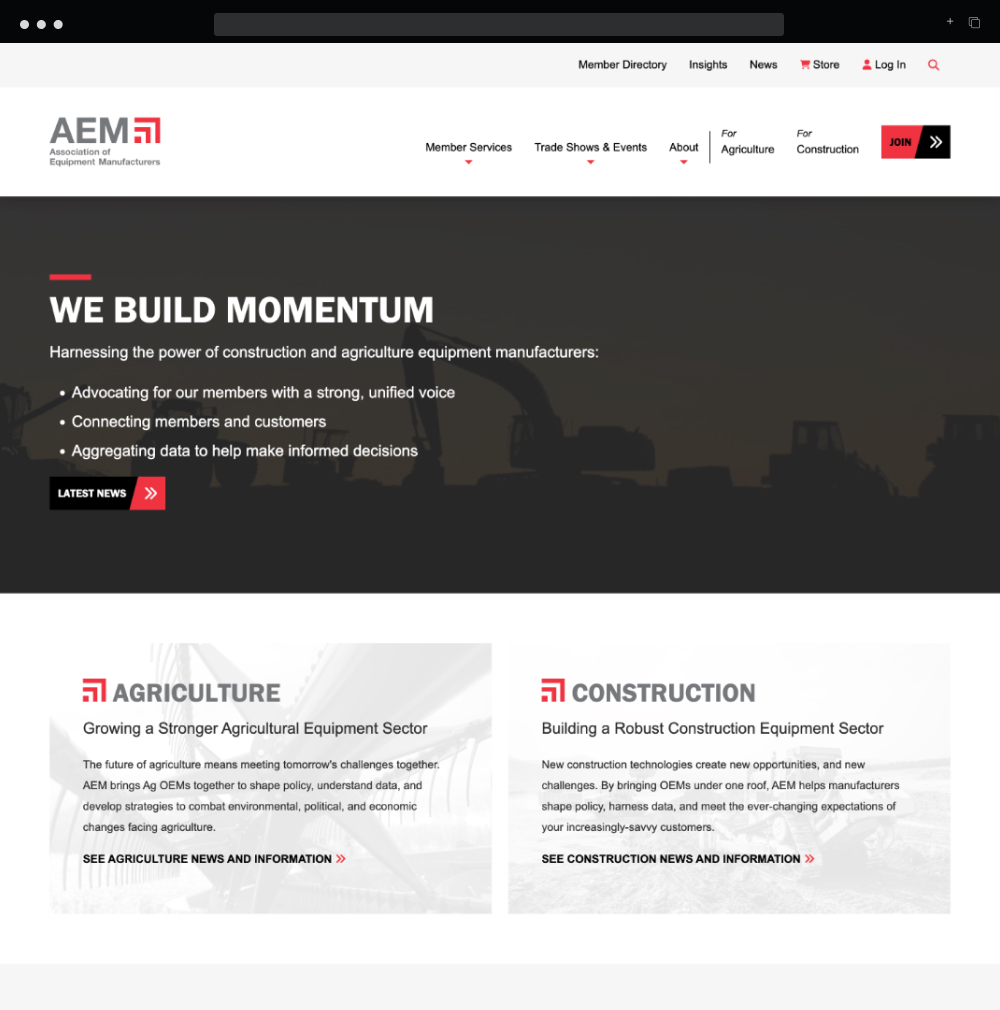 Screenshot of AEM.org homepage