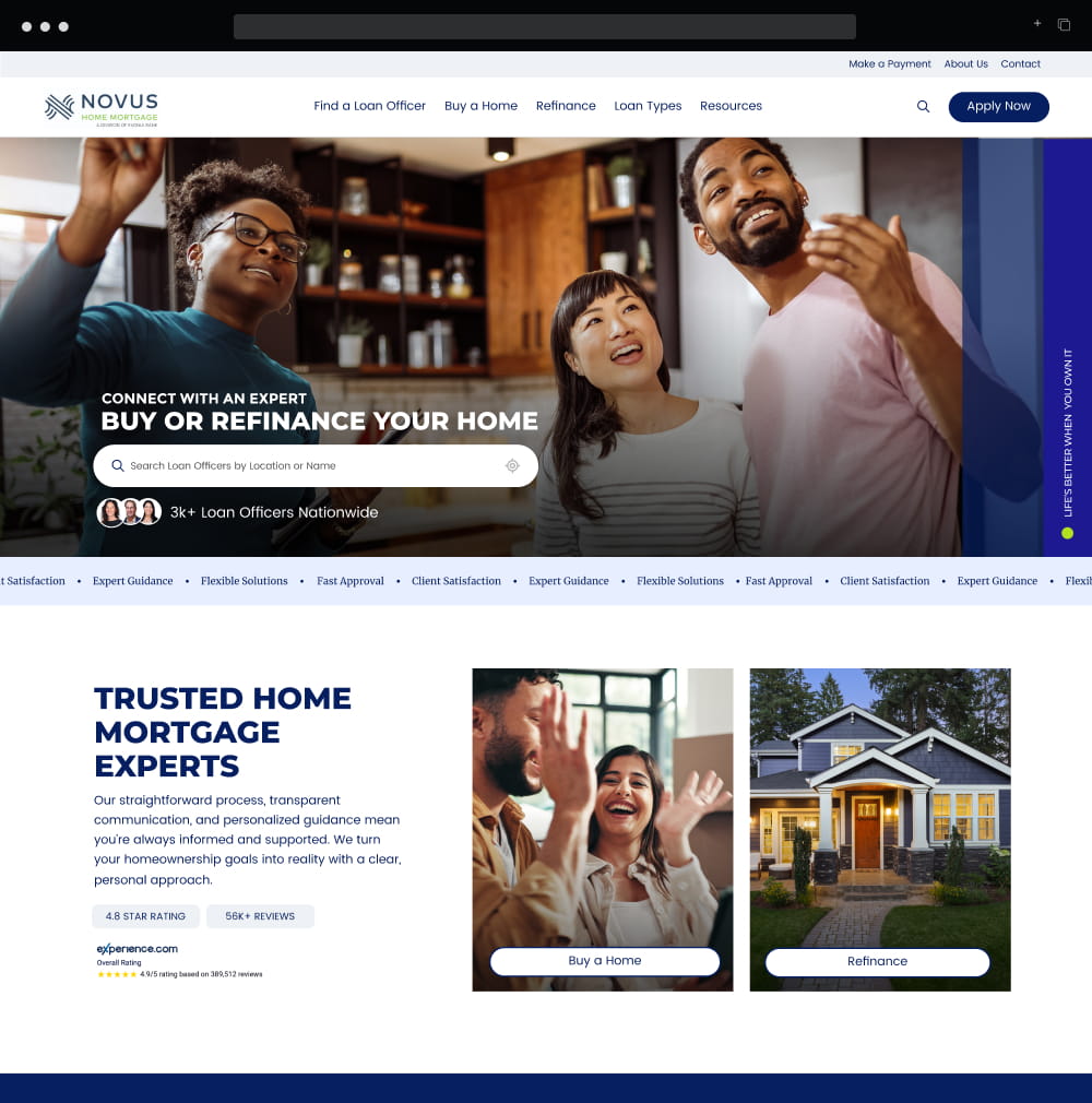 Novus Mortgage homepage design