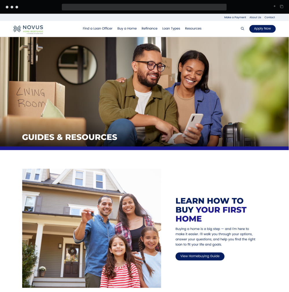 Novus Mortgage guides and resources page design