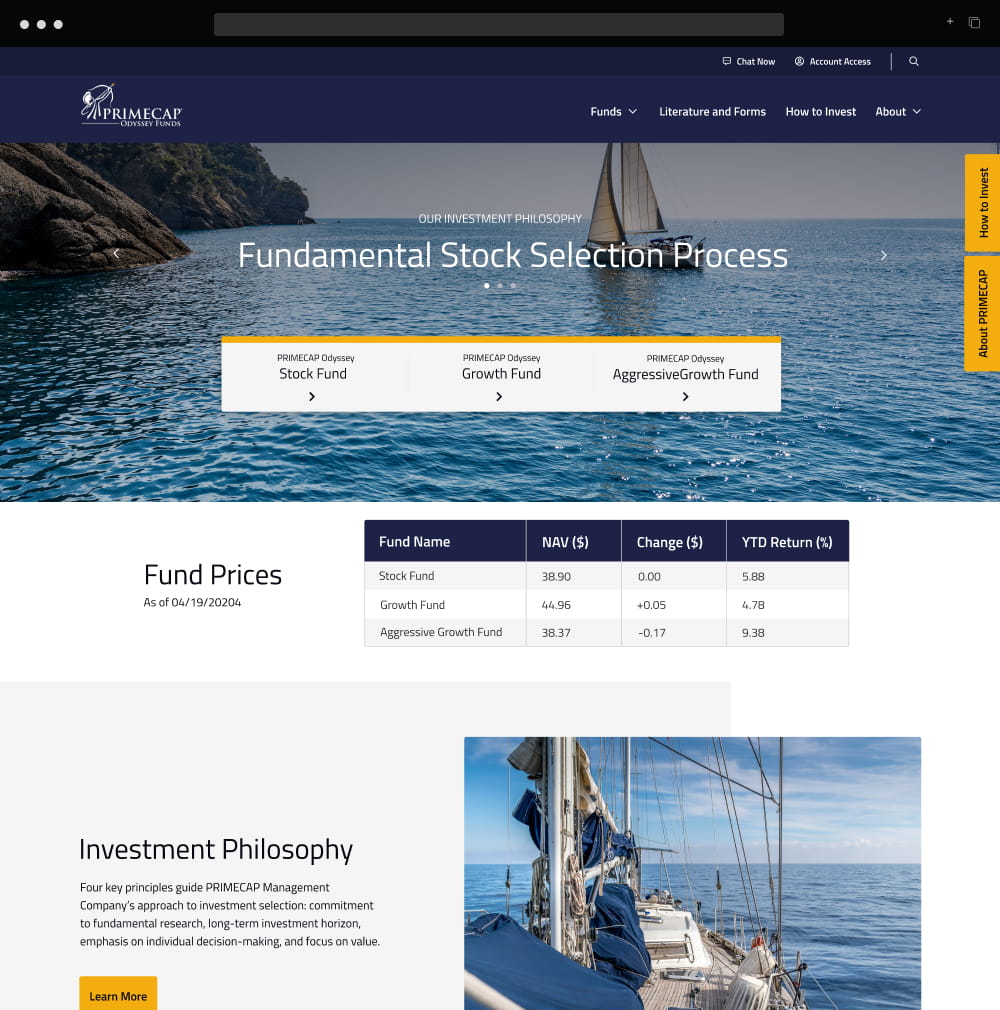 Primecap homepage design