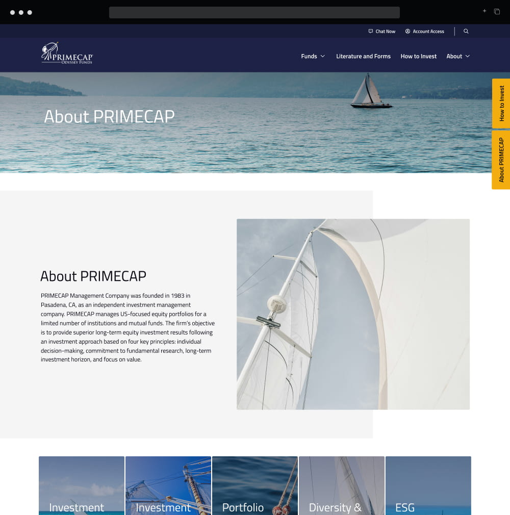 Primecap about us page design