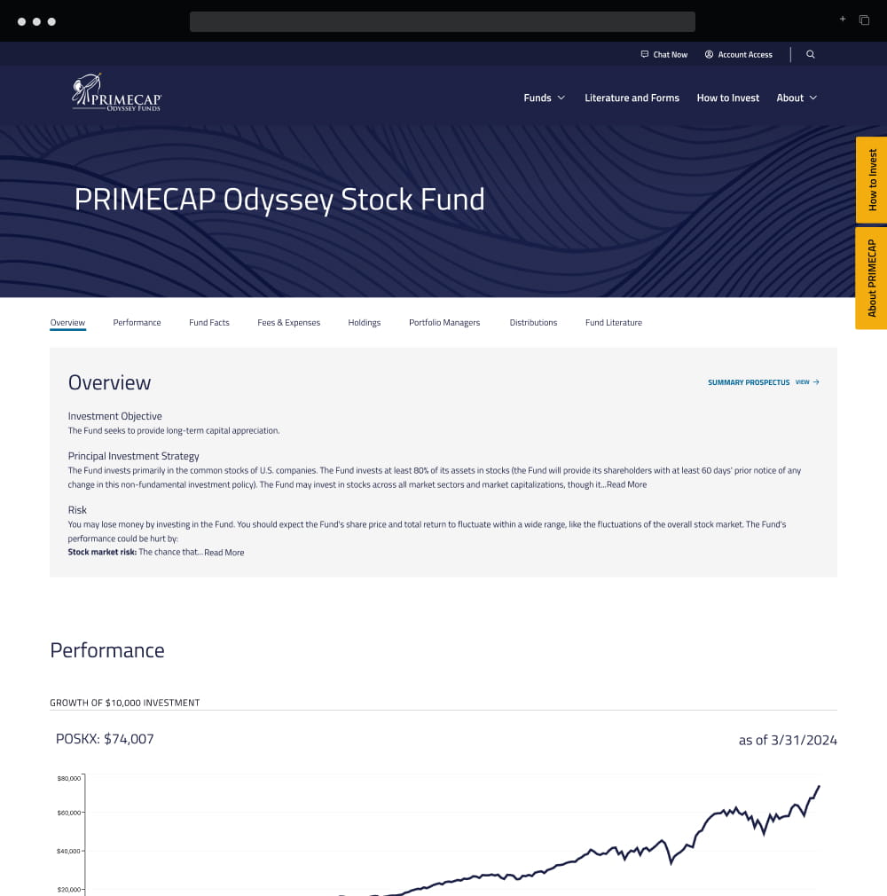 Primecap fund page design