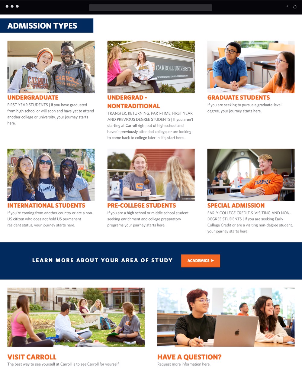 Carroll University admissions page 