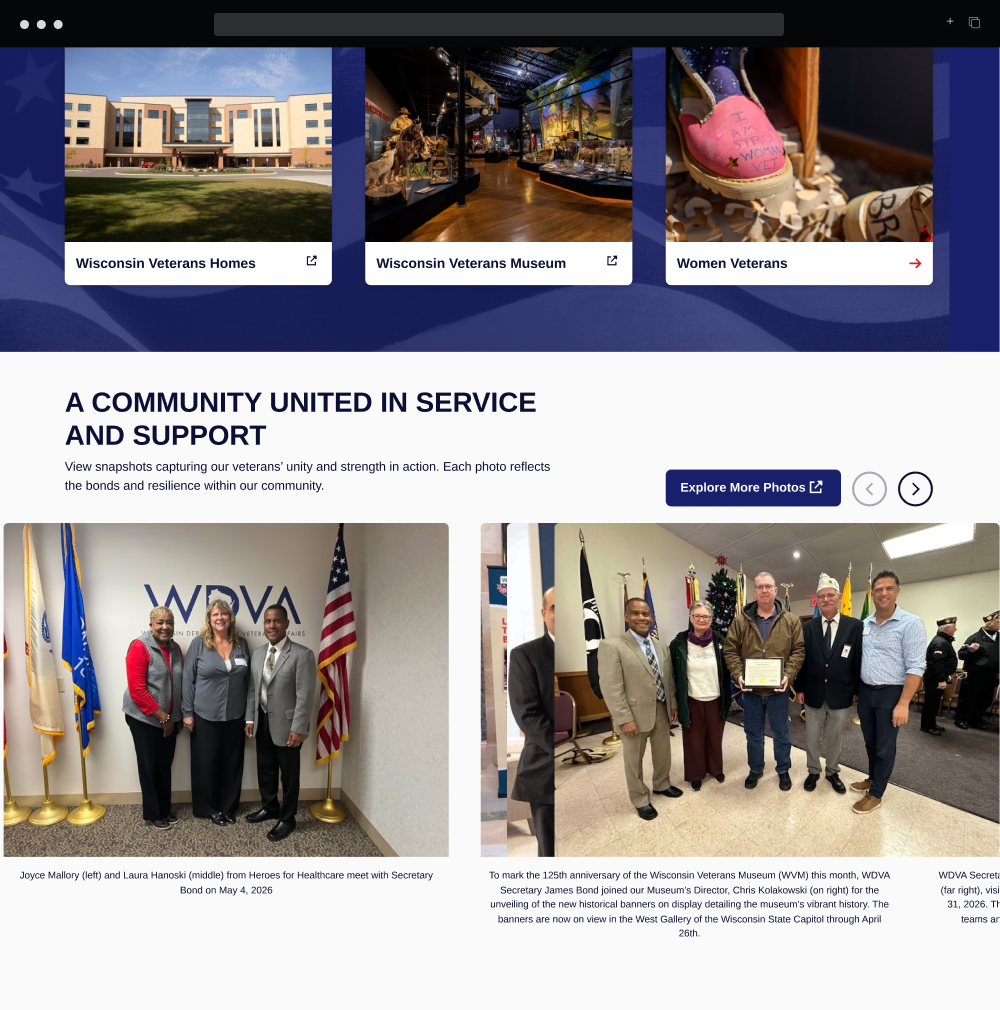 Wisconsin Department of Veteran's Affairs homepage 