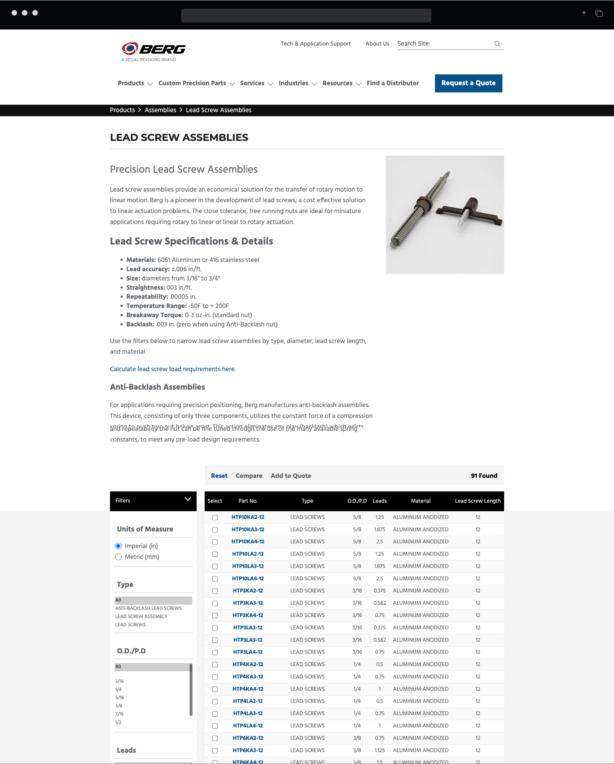 WM Berg product page