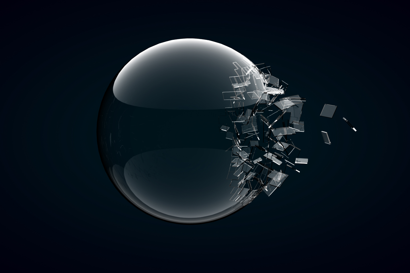 Bubble bursting into shards 