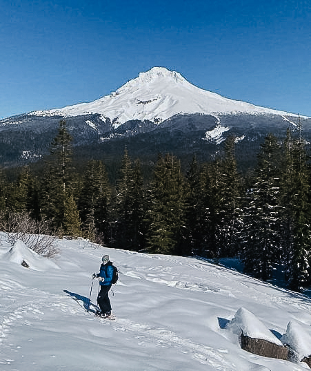 Marketing Strategist, Caly, Snowshoeing in Portland, OR.