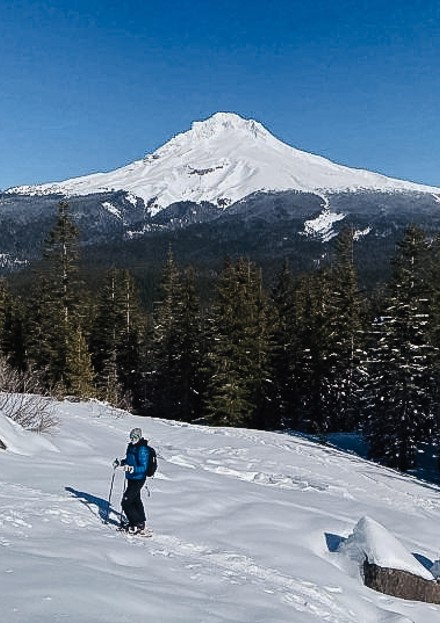 Marketing Strategist, Caly, Snowshoeing in Portland, OR.